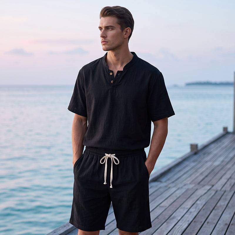 🔥50% OFF NOW🌬️ Men's Breathable Summer Lounge Set‑Soft Short‑Sleeve Top & Shorts Outfit for Daily Relaxation