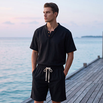 🔥50% OFF NOW🌬️ Men's Breathable Summer Lounge Set‑Soft Short‑Sleeve Top & Shorts Outfit for Daily Relaxation