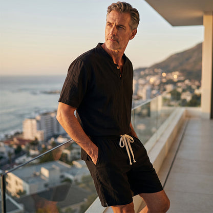 🔥50% OFF NOW🌬️ Men's Breathable Summer Lounge Set‑Soft Short‑Sleeve Top & Shorts Outfit for Daily Relaxation