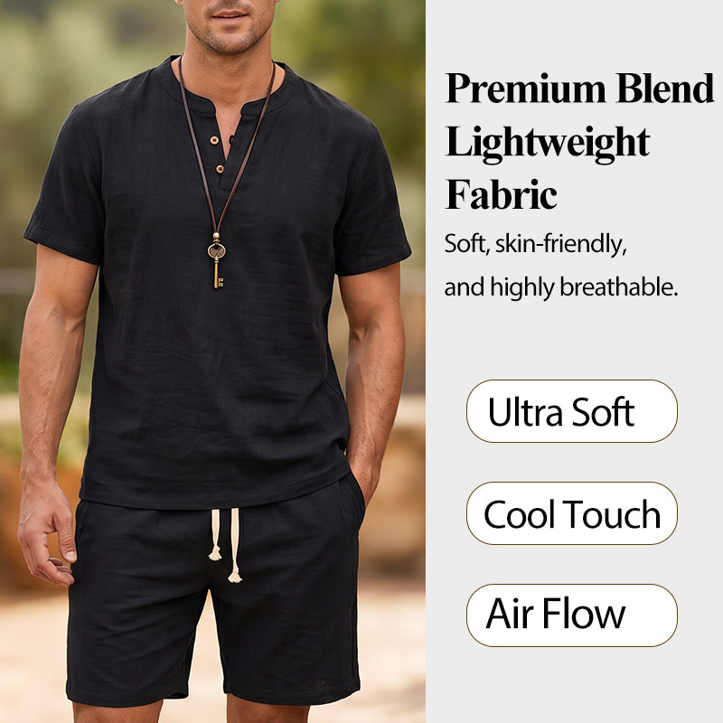 🔥50% OFF NOW🌬️ Men's Breathable Summer Lounge Set‑Soft Short‑Sleeve Top & Shorts Outfit for Daily Relaxation