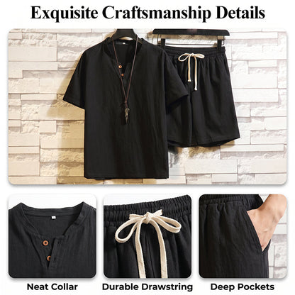 🔥50% OFF NOW🌬️ Men's Breathable Summer Lounge Set‑Soft Short‑Sleeve Top & Shorts Outfit for Daily Relaxation