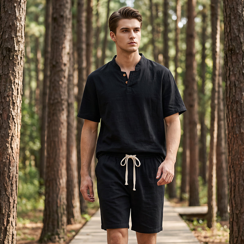 🔥50% OFF NOW🌬️ Men's Breathable Summer Lounge Set‑Soft Short‑Sleeve Top & Shorts Outfit for Daily Relaxation