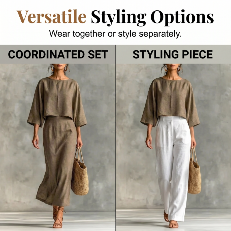 Women Elegant Two Piece Outfit Long Skirt Set with Three Quarter Sleeve Top