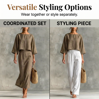 Women Elegant Two Piece Outfit Long Skirt Set with Three Quarter Sleeve Top