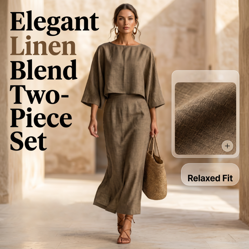 Women Elegant Two Piece Outfit Long Skirt Set with Three Quarter Sleeve Top