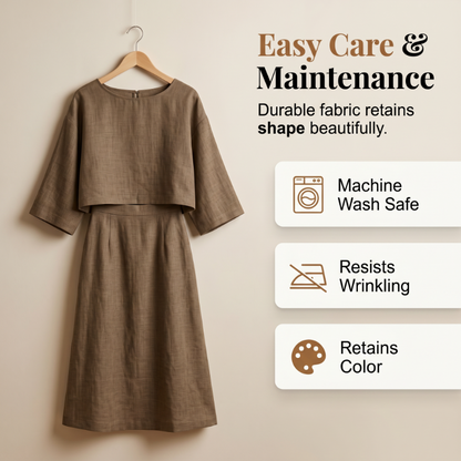 Women Elegant Two Piece Outfit Long Skirt Set with Three Quarter Sleeve Top
