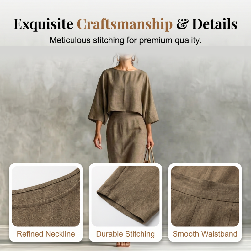 Women Elegant Two Piece Outfit Long Skirt Set with Three Quarter Sleeve Top