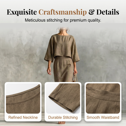 Women Elegant Two Piece Outfit Long Skirt Set with Three Quarter Sleeve Top