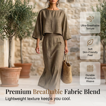 Women Elegant Two Piece Outfit Long Skirt Set with Three Quarter Sleeve Top