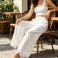 🌿Women's Wide Leg Linen Pants with Lace Hem