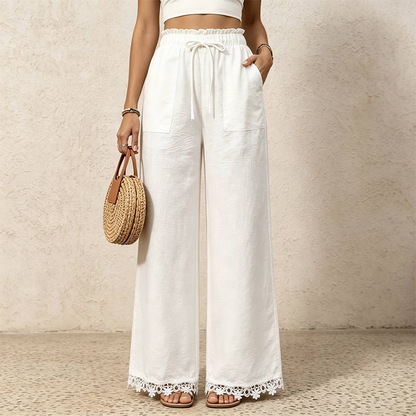 🌿Women's Wide Leg Linen Pants with Lace Hem