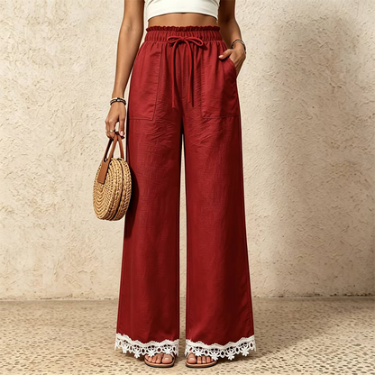 🌿Women's Wide Leg Linen Pants with Lace Hem