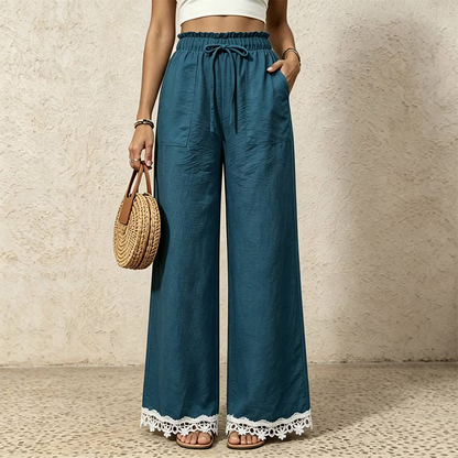 🌿Women's Wide Leg Linen Pants with Lace Hem