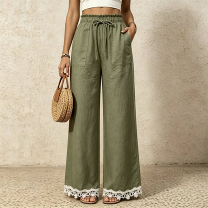 🌿Women's Wide Leg Linen Pants with Lace Hem