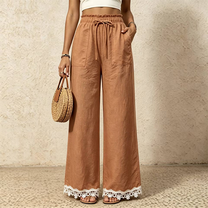 🌿Women's Wide Leg Linen Pants with Lace Hem