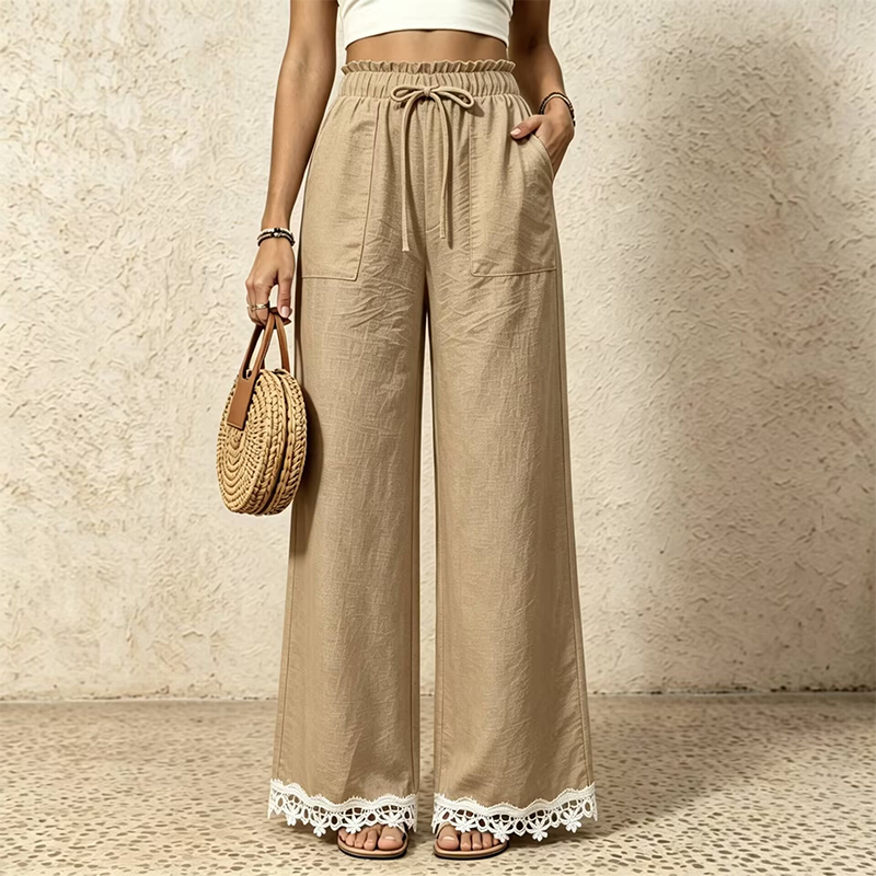 🌿Women's Wide Leg Linen Pants with Lace Hem