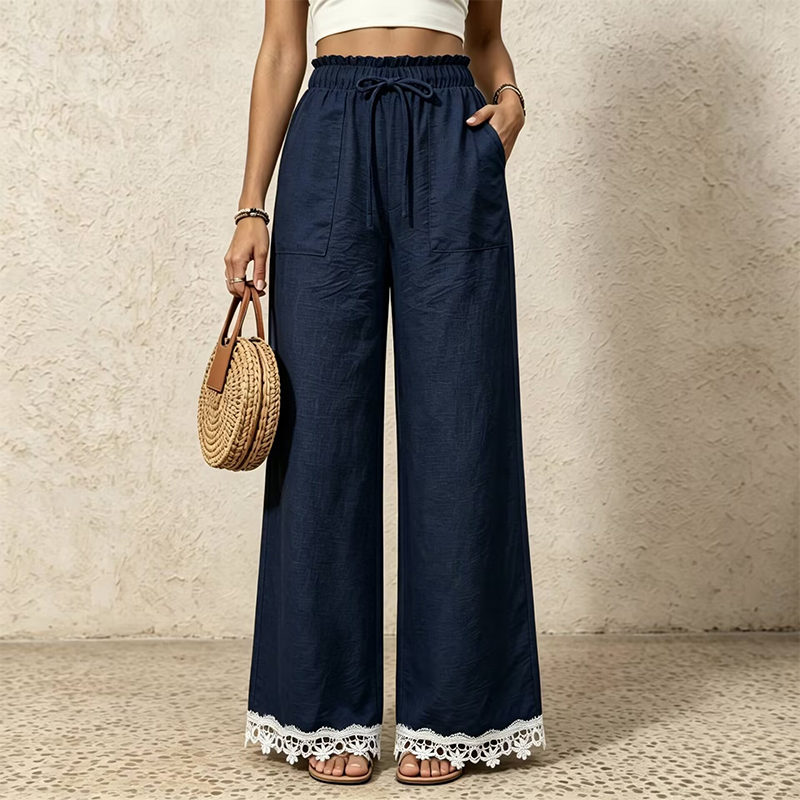 🌿Women's Wide Leg Linen Pants with Lace Hem