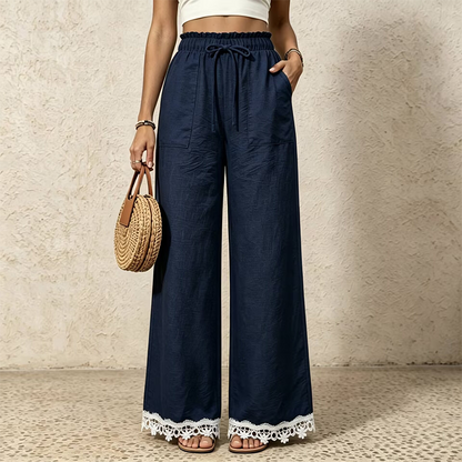 🌿Women's Wide Leg Linen Pants with Lace Hem