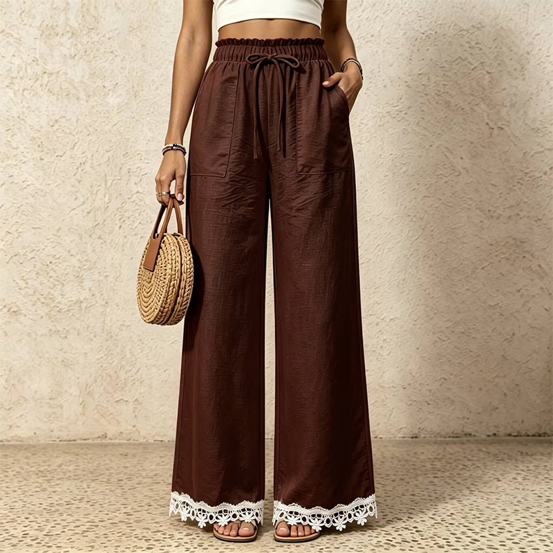 🌿Women's Wide Leg Linen Pants with Lace Hem