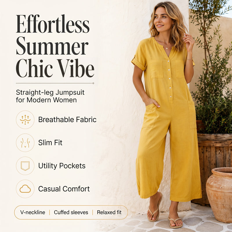 🌿Women's Casual Short Sleeve Wide-Leg Jumpsuit