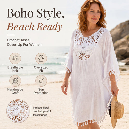 ⌛50% Off on the Last Day-Women's Crochet Patchwork Beach Cover Up with Tassel