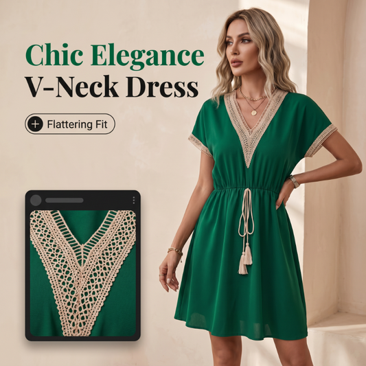 Women's Boho Lace V-Neck Dress