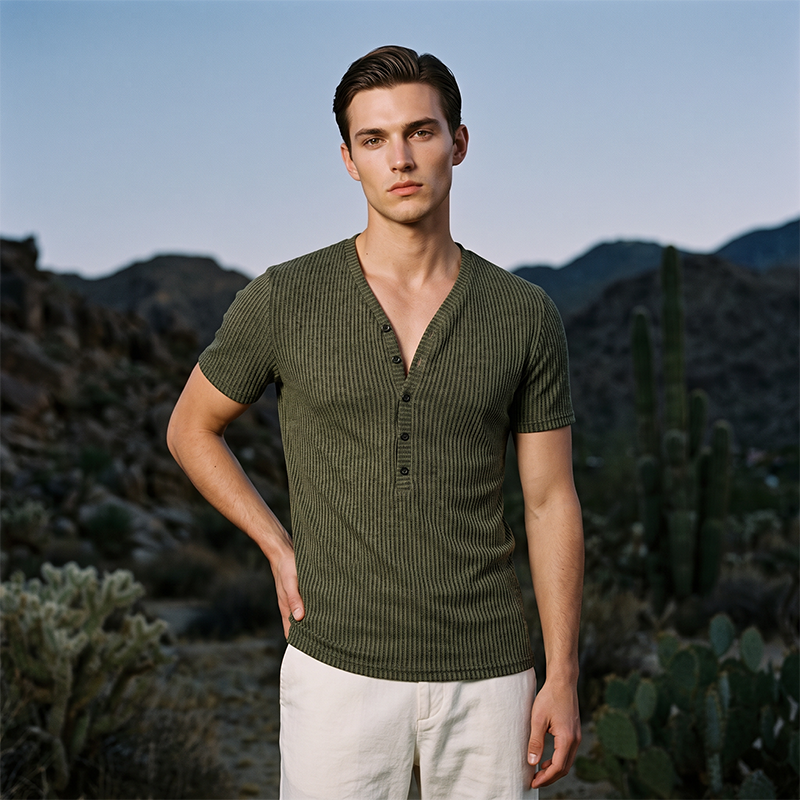 Men's Spring Textured Dual-Color Striped V-Neck Tee 👕 Bold Stripes, Deep V – A Modern Athletic Fit for Training & Beyond ✨