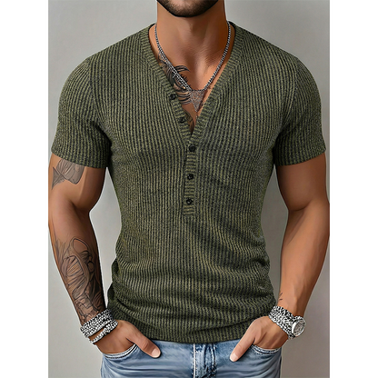 Men's Spring Textured Dual-Color Striped V-Neck Tee 👕 Bold Stripes, Deep V – A Modern Athletic Fit for Training & Beyond ✨