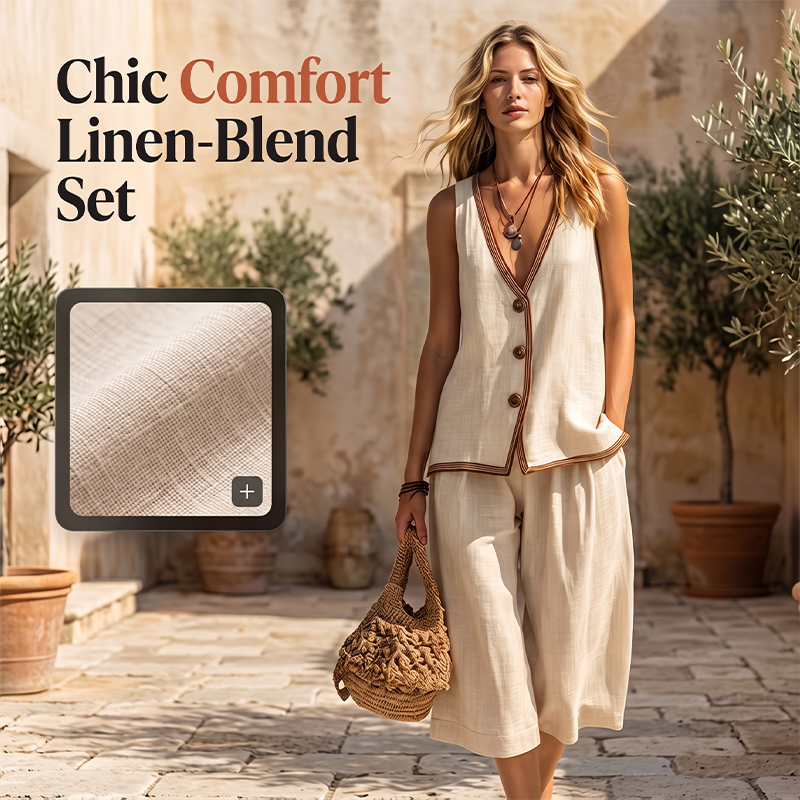 🌿Women's Sleeveless V-Neck Top & Wide-Leg Pants Set