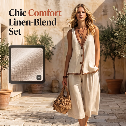 🌿Women's Sleeveless V-Neck Top & Wide-Leg Pants Set