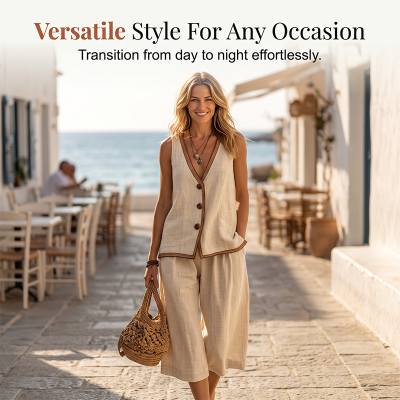 🌿Women's Sleeveless V-Neck Top & Wide-Leg Pants Set