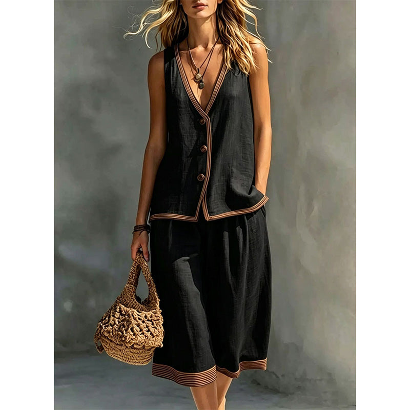 🌿Women's Sleeveless V-Neck Top & Wide-Leg Pants Set