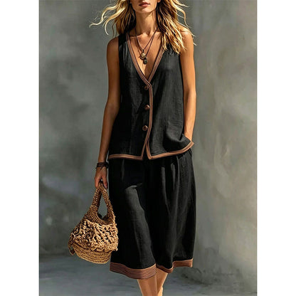 🌿Women's Sleeveless V-Neck Top & Wide-Leg Pants Set