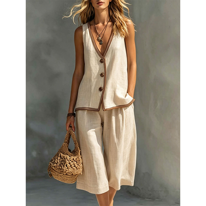 🌿Women's Sleeveless V-Neck Top & Wide-Leg Pants Set