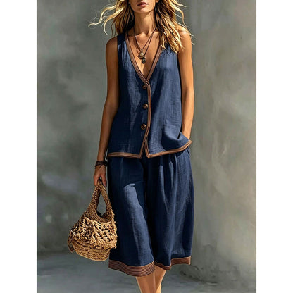 🌿Women's Sleeveless V-Neck Top & Wide-Leg Pants Set