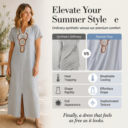 🌿Women's Embroidered Maxi Dress with Front Slit