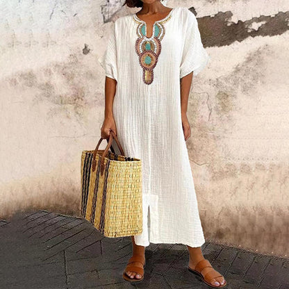 🌿Women's Embroidered Maxi Dress with Front Slit