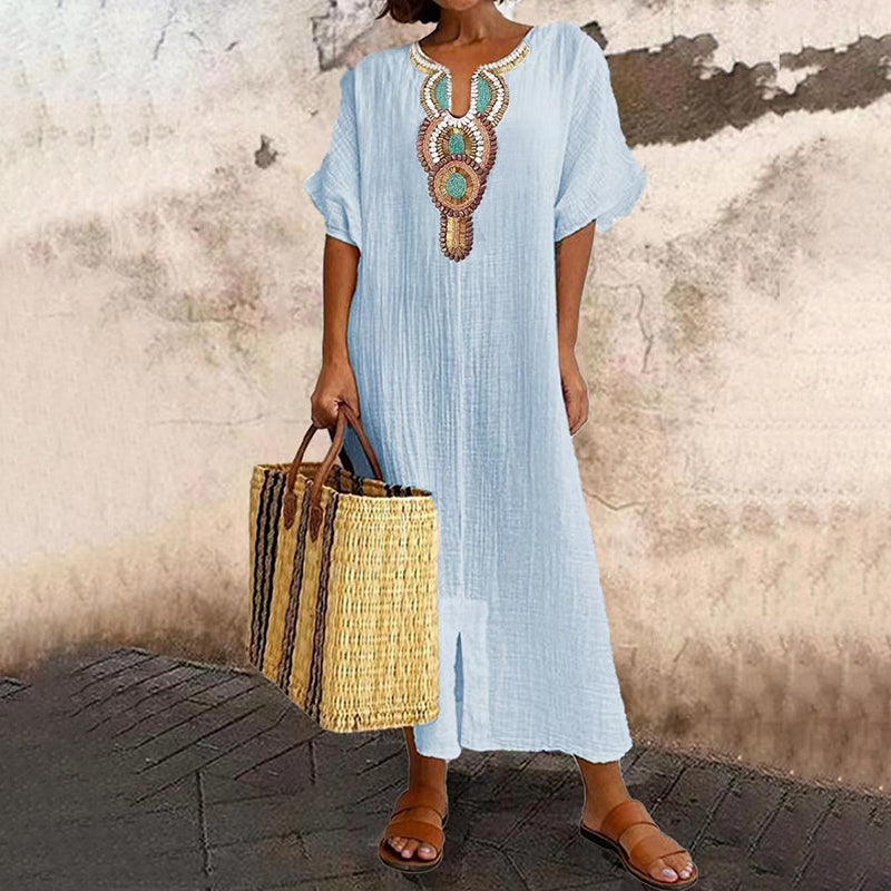 🌿Women's Embroidered Maxi Dress with Front Slit