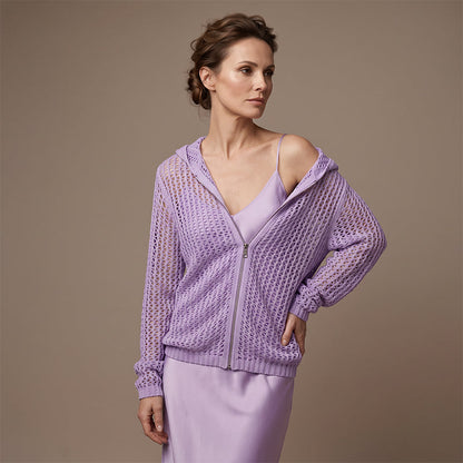 🌸☀️ 2026 Women's Open-Knit Zip-Up Cardigan | Lightweight Hollow-Out Long Sleeve Sweater for Spring & Summer
