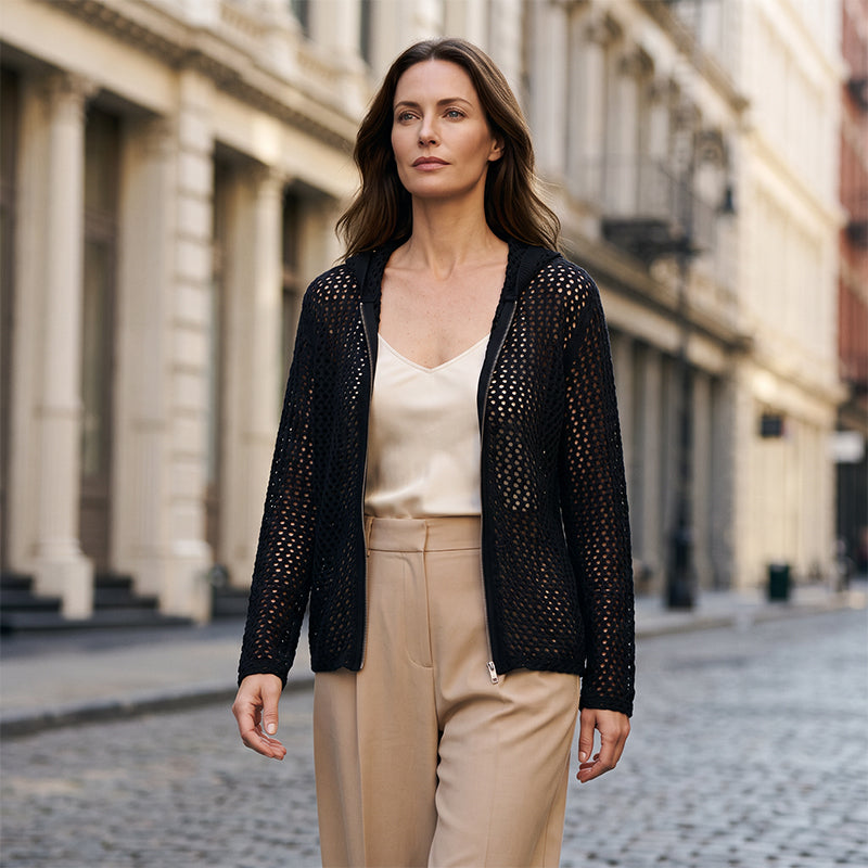 🌸☀️ 2026 Women's Open-Knit Zip-Up Cardigan | Lightweight Hollow-Out Long Sleeve Sweater for Spring & Summer