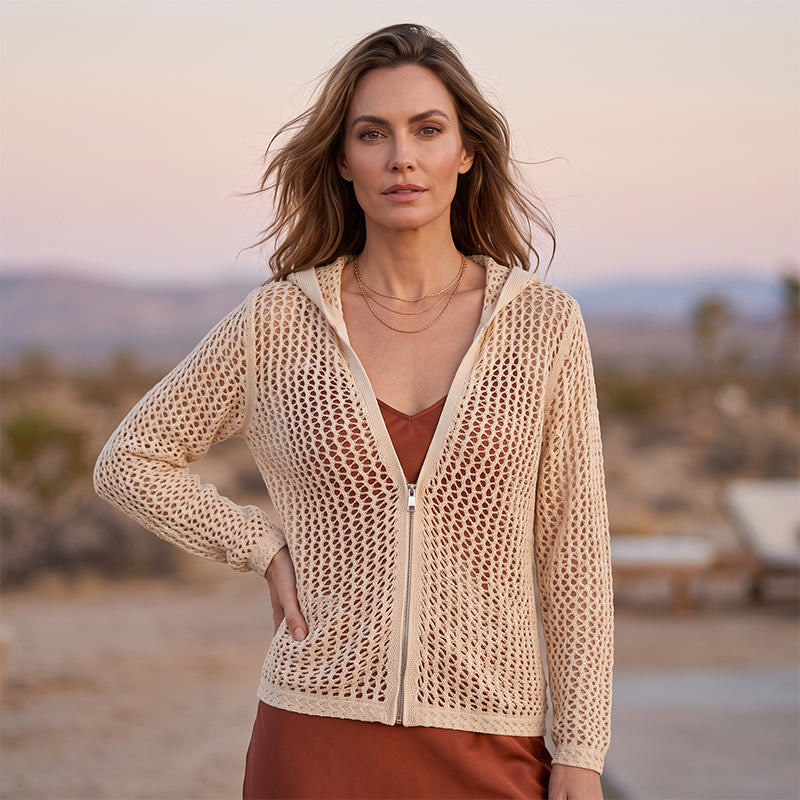 🌸☀️ 2026 Women's Open-Knit Zip-Up Cardigan | Lightweight Hollow-Out Long Sleeve Sweater for Spring & Summer