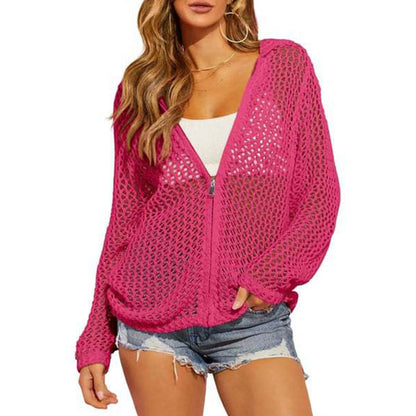 🌸☀️ 2026 Women's Open-Knit Zip-Up Cardigan | Lightweight Hollow-Out Long Sleeve Sweater for Spring & Summer