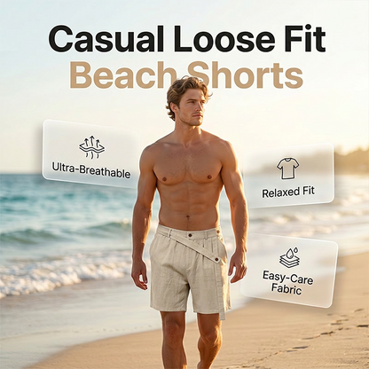 Men's Summer Linen Shorts Casual Loose Fit Beach Shorts