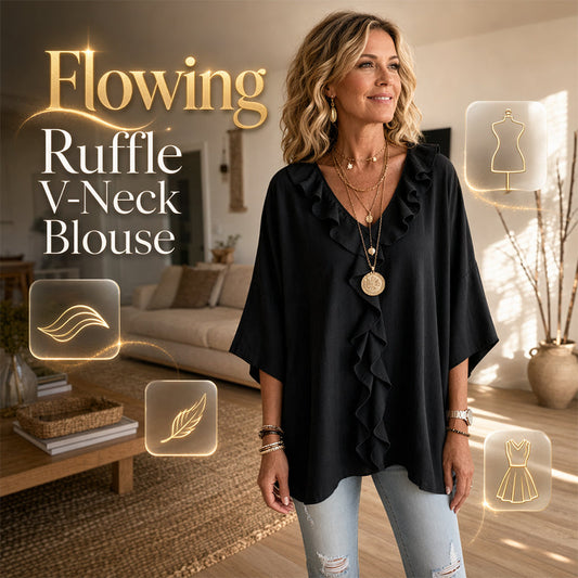 ⌛Limited-Time Offer-Women’s Casual V-Neck Ruffle Trim Blouse