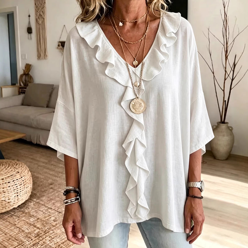 ⌛Limited-Time Offer-Women’s Casual V-Neck Ruffle Trim Blouse