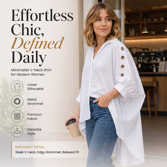 ⌛Limited-Time Offer-Women's Oversized Asymmetrical Shirt with Eyelet Details