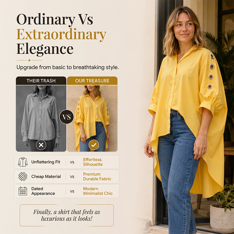 ⌛Limited-Time Offer-Women's Oversized Asymmetrical Shirt with Eyelet Details