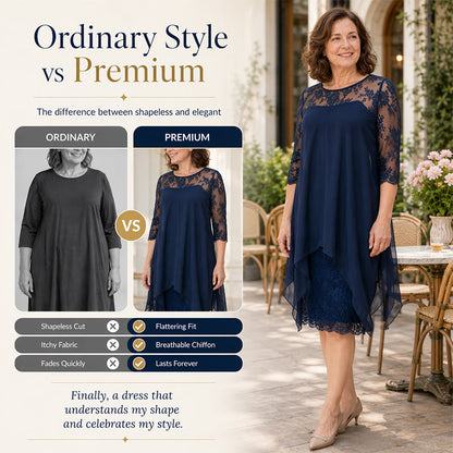 🎉 LIMITED TIME 50% OFF! 👗 Lace Splice Midi Dress – Elegant Day-to-Night Grace ✨