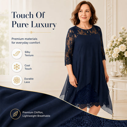 🎉 LIMITED TIME 50% OFF! 👗 Lace Splice Midi Dress – Elegant Day-to-Night Grace ✨