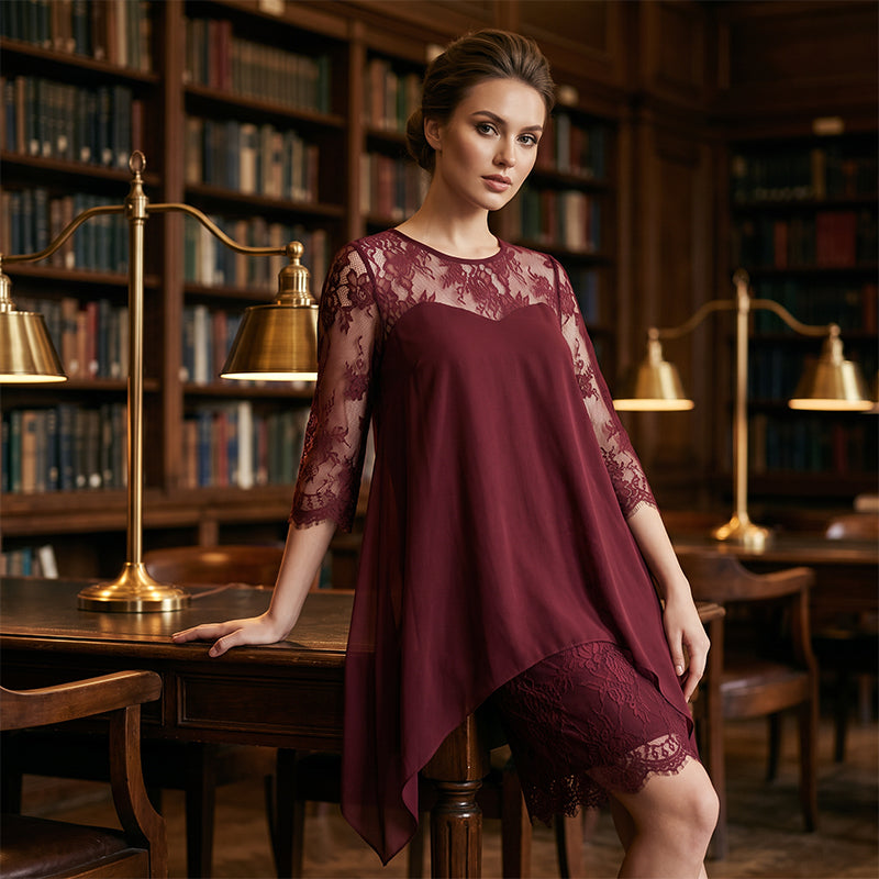 🎉 LIMITED TIME 50% OFF! 👗 Lace Splice Midi Dress – Elegant Day-to-Night Grace ✨